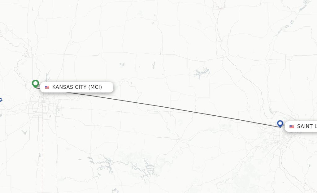Flights from Kansas City to Saint Louis route map