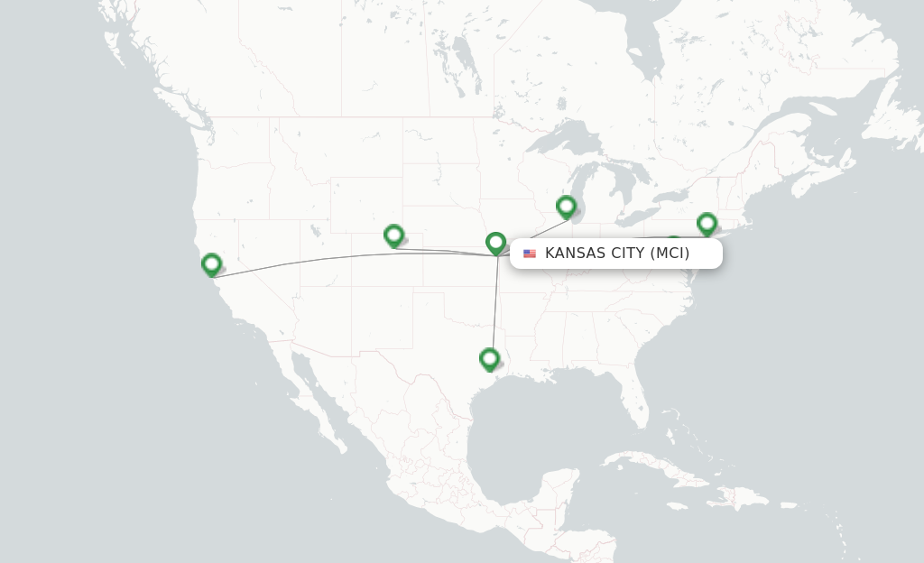 Route map with flights from Kansas City with United