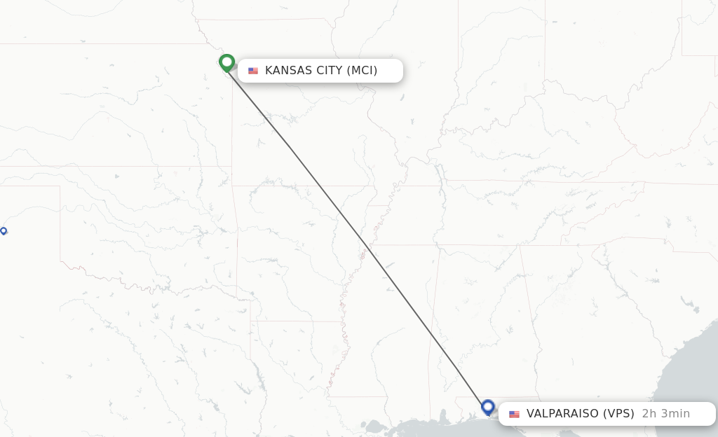 Flights from Kansas City to Fort Walton Beach route map