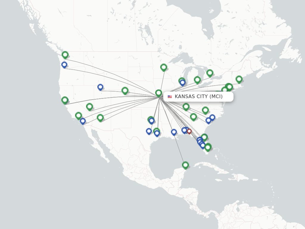 Flights from Kansas City to Charleston route map