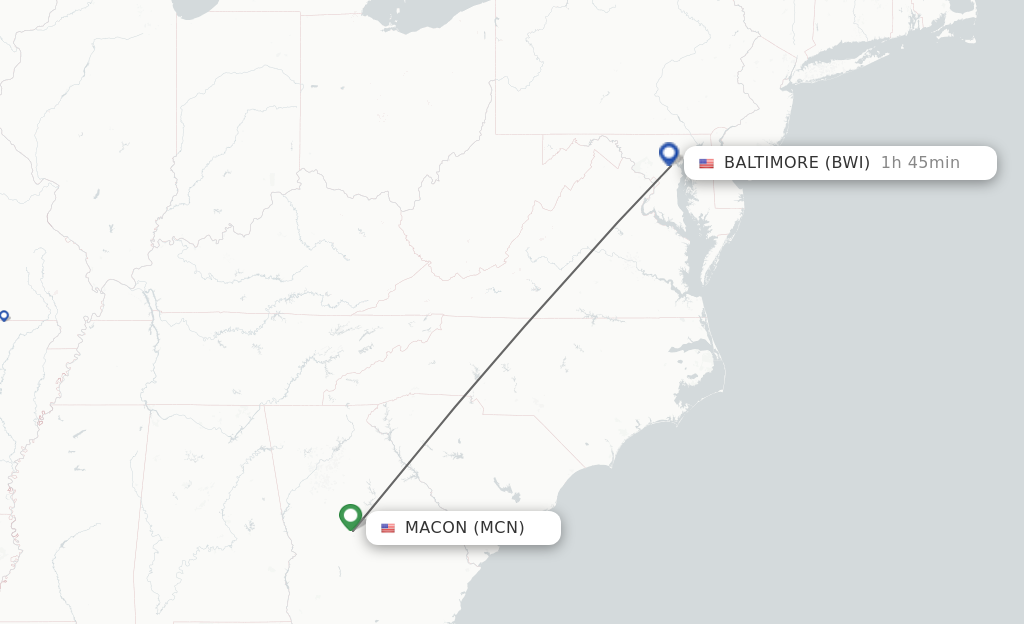 Flights from Macon to Baltimore route map