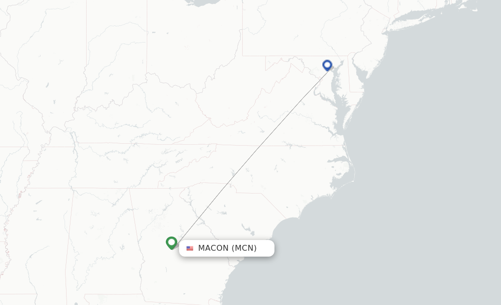 Route map with flights from Macon with Contour Aviation