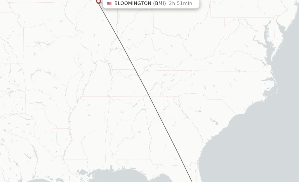 Flights from Orlando to Bloomington route map