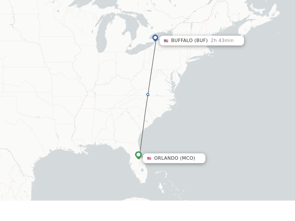 Flights from Orlando to Buffalo route map