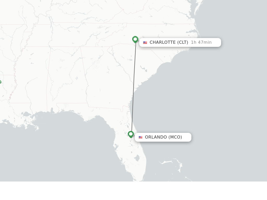 Flights from Orlando to Charlotte route map
