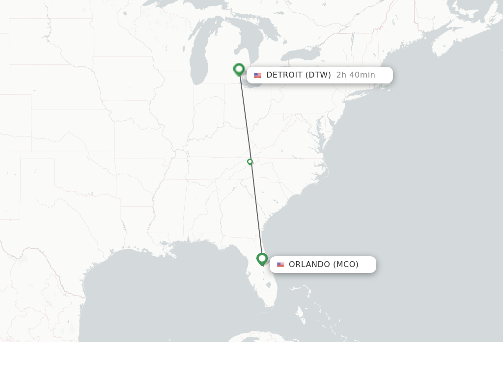 Flights from Orlando to Detroit route map
