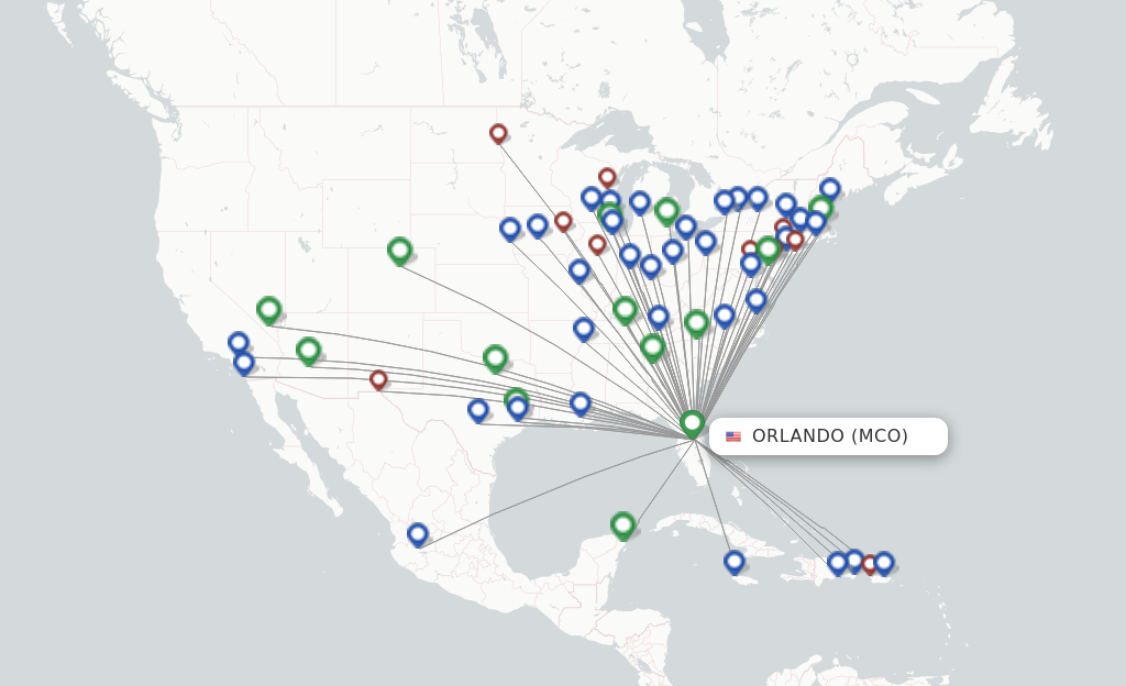 Route map with flights from Orlando with Frontier Airlines