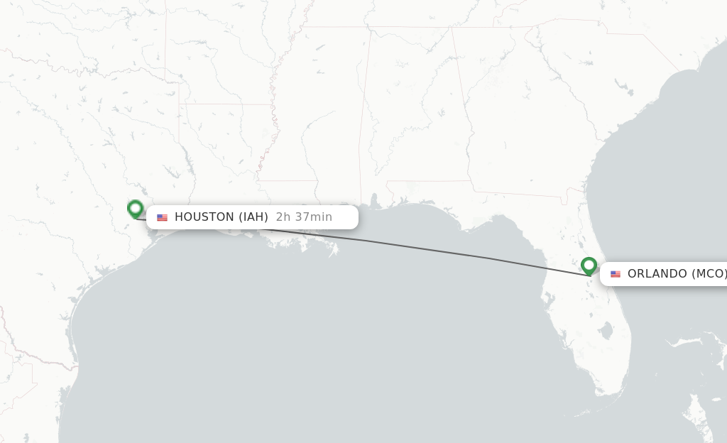 Flights from Orlando to Houston route map