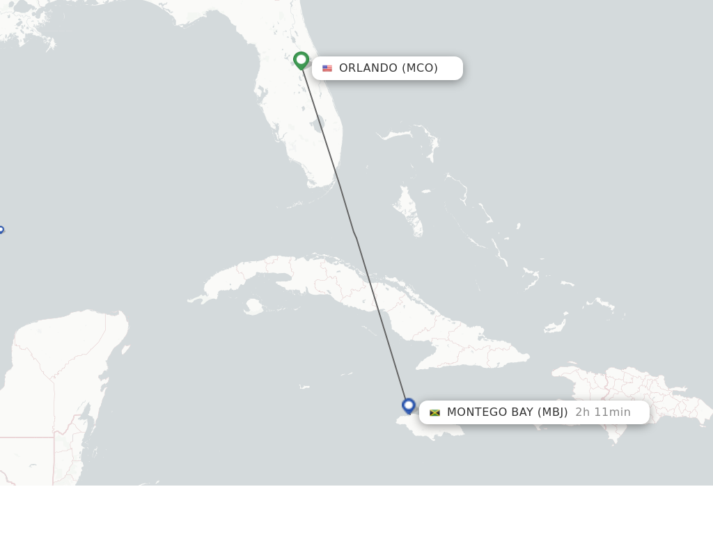 Flights from Orlando to Montego Bay route map