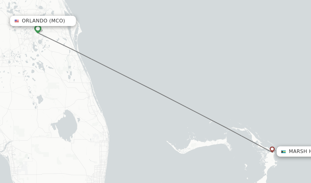 Flights from Marsh Harbour to Orlando route map