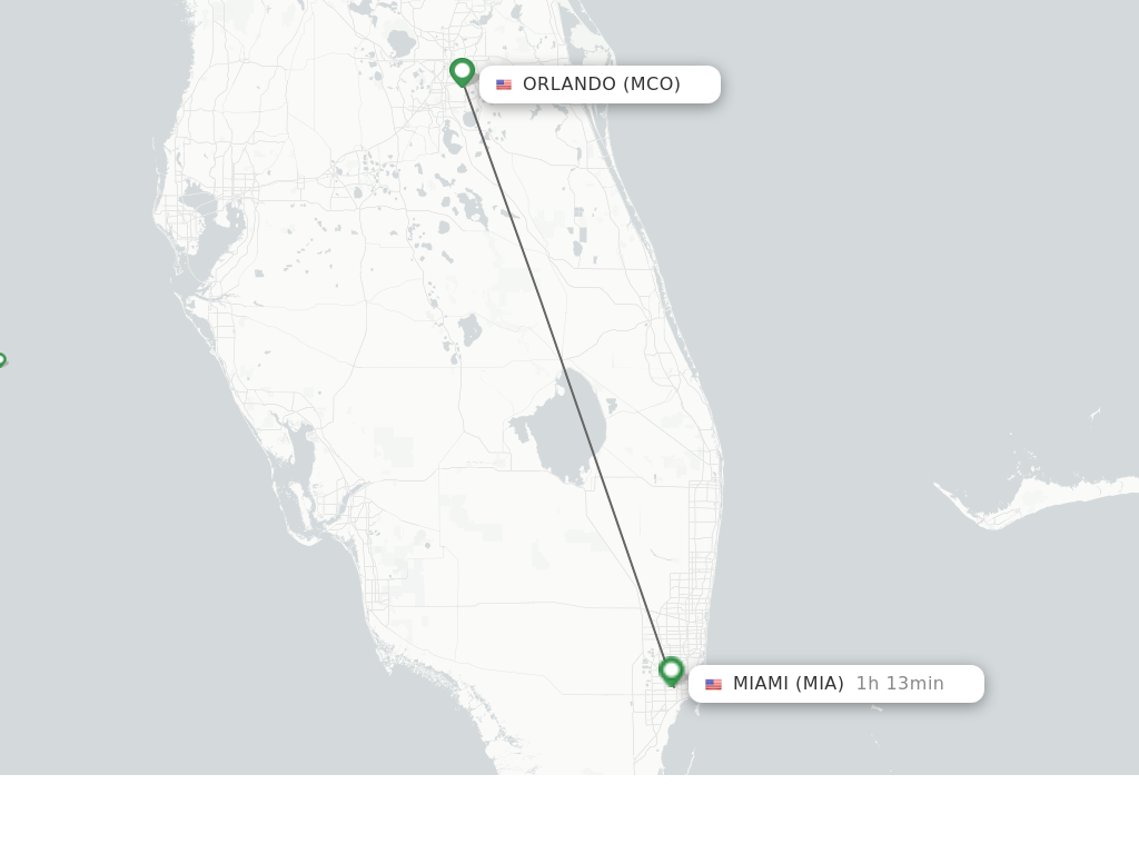 Flights from Orlando to Miami route map