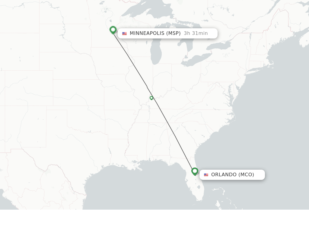Flights from Orlando to Minneapolis route map