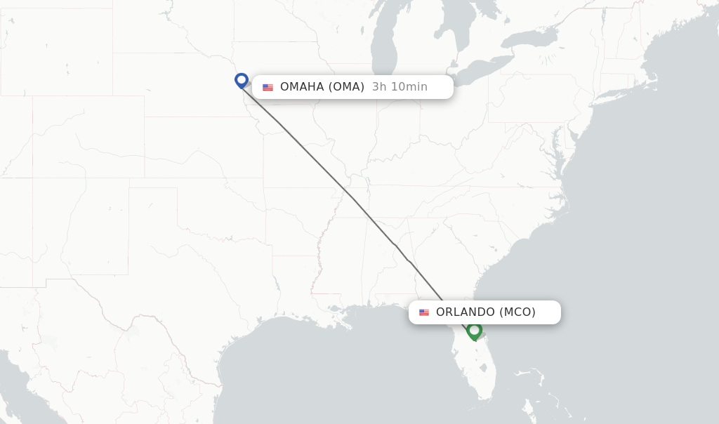 Flights from Orlando to Omaha route map