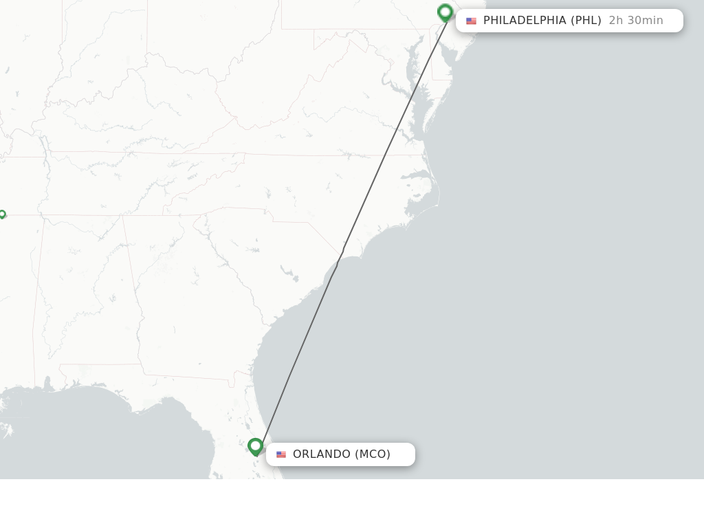 Flights from Orlando to Philadelphia route map