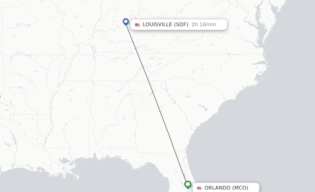 Flights from Orlando to Louisville route map