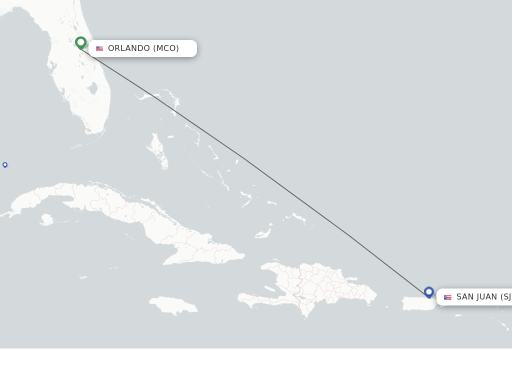 Flights from Orlando to San Juan route map