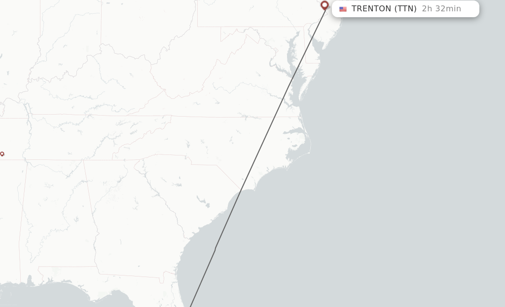 Flights from Orlando to Trenton route map