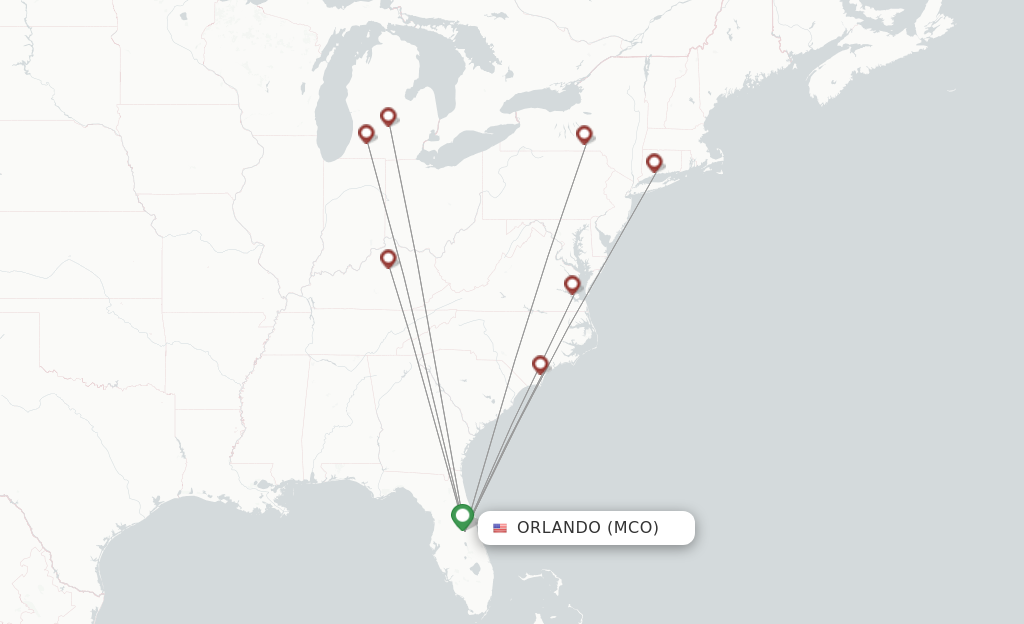 Route map with flights from Orlando with Xtra Airways