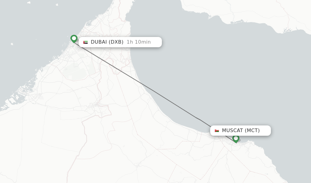 Flights from Muscat to Dubai route map