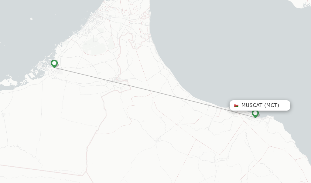 Route map with flights from Muscat with Etihad