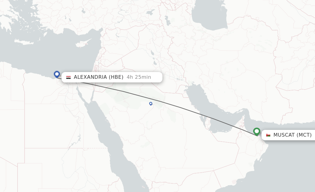 Flights from Muscat to Alexandria route map