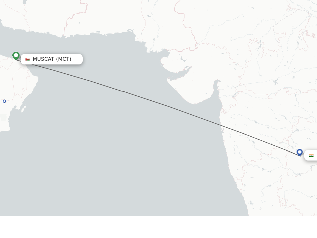 Flights from Hyderabad to Muscat route map