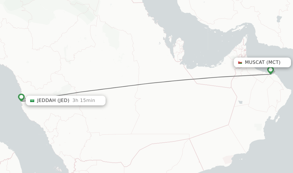 Flights from Muscat to Jeddah route map