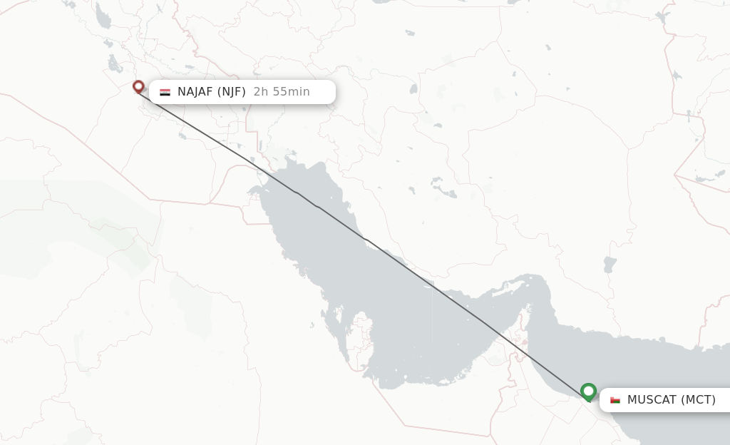 Flights from Muscat to Al-Najaf route map