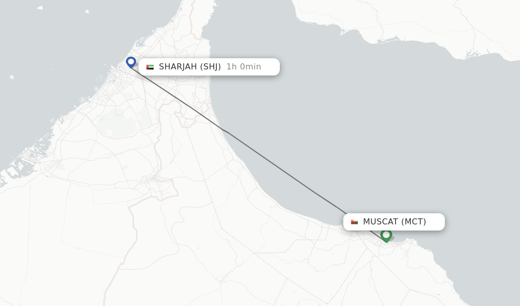 Flights from Muscat to Sharjah route map