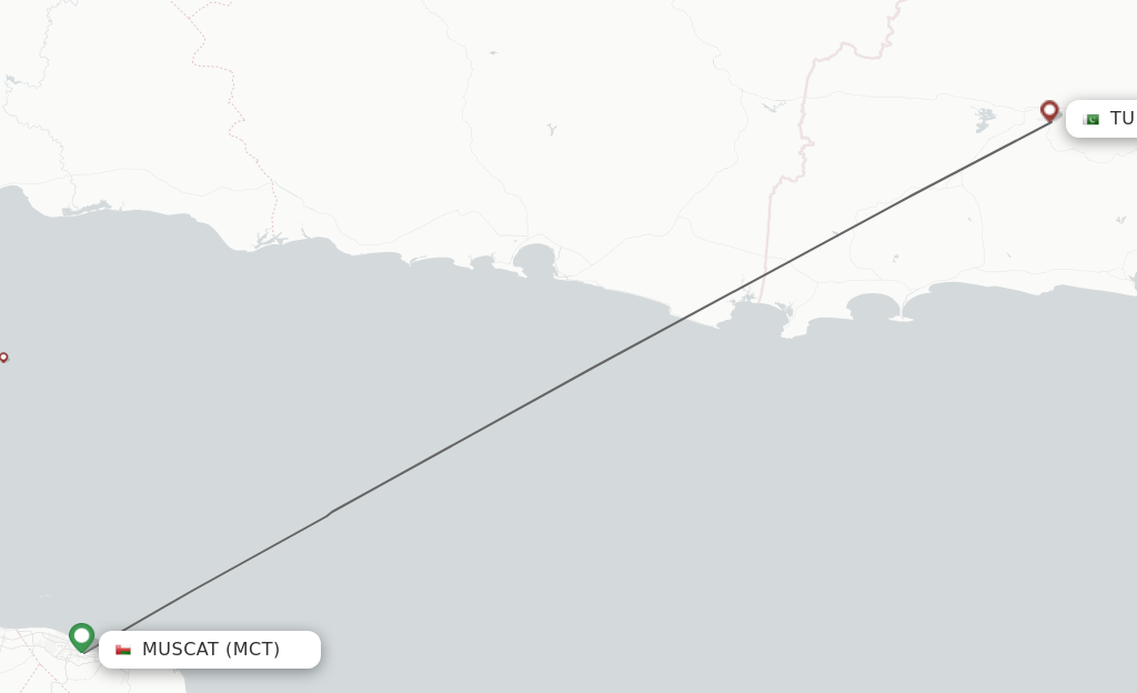 Flights from Muscat to Turbat route map