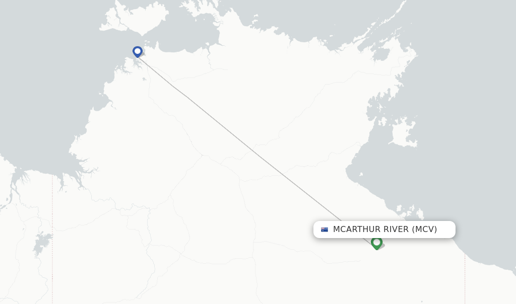Route map with flights from Mcarthur River with Airnorth