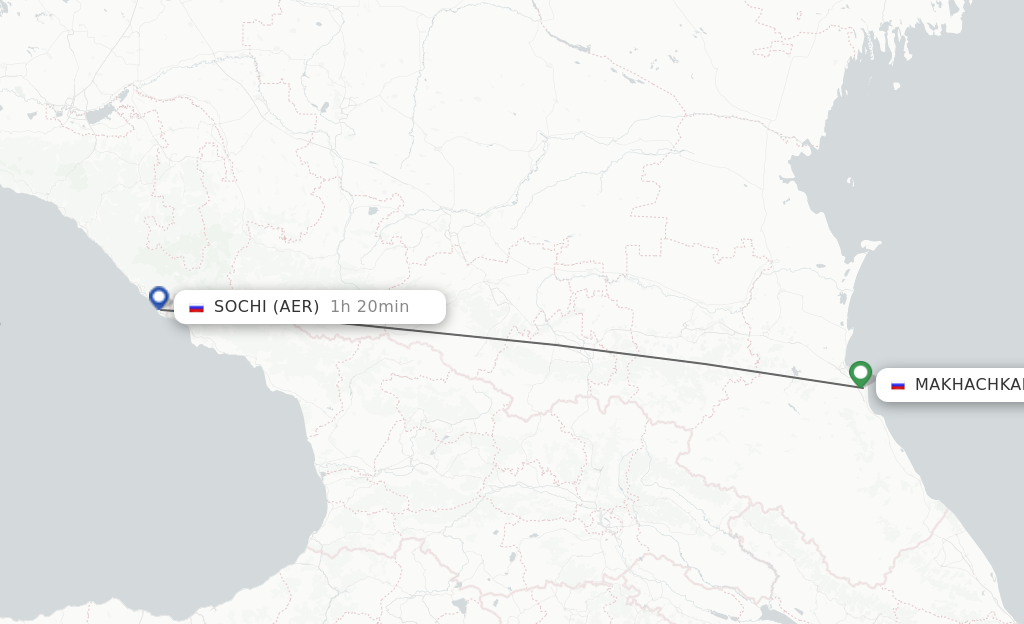 Flights from Makhachkala to Sochi route map
