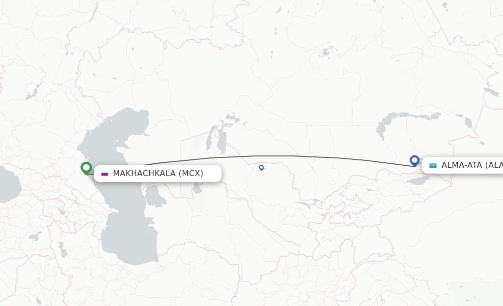 Flights from Makhachkala to Almaty route map