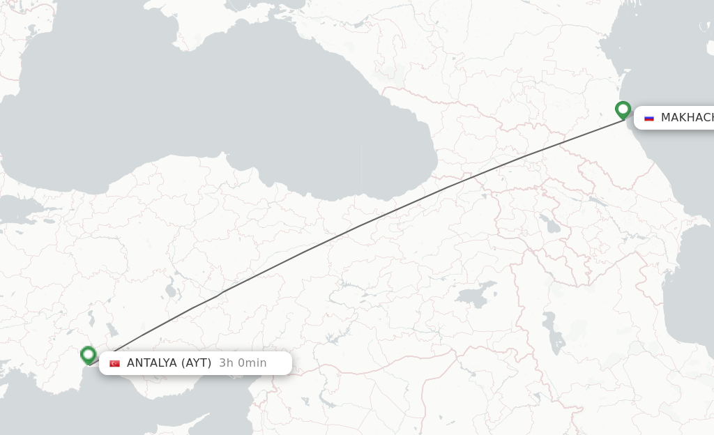Flights from Makhachkala to Antalya route map