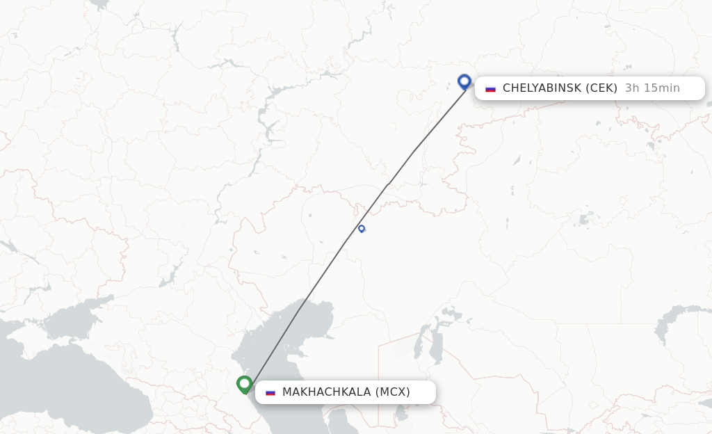 Flights from Makhachkala to Chelyabinsk route map