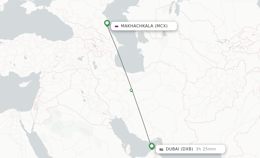 Flights from Makhachkala to Dubai route map