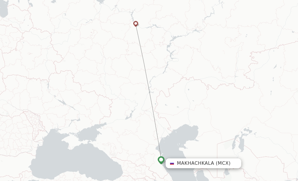 Route map with flights from Makhachkala with Ikar