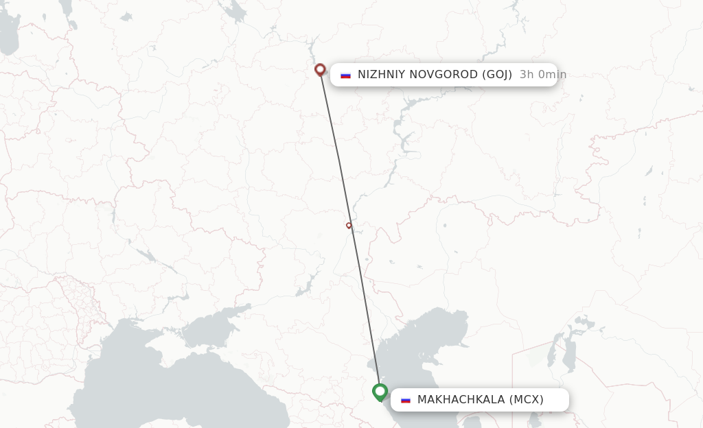 Flights from Makhachkala to Nizhniy Novgorod route map