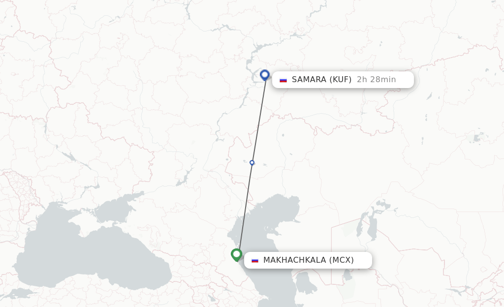 Flights from Makhachkala to Samara route map