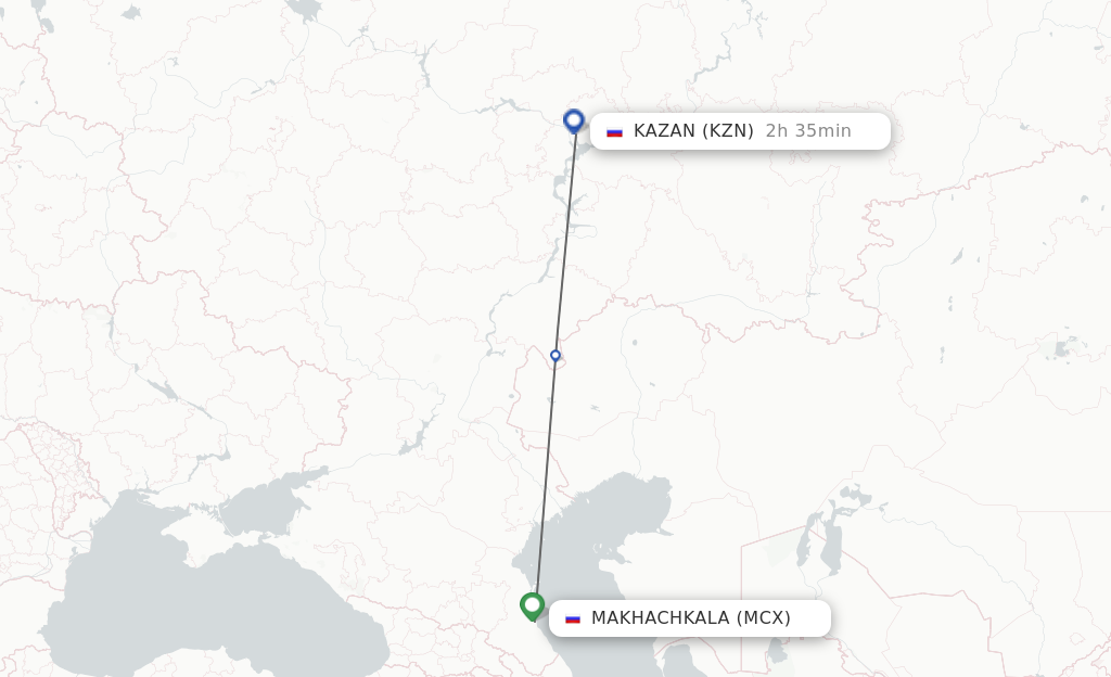 Flights from Makhachkala to Kazan route map