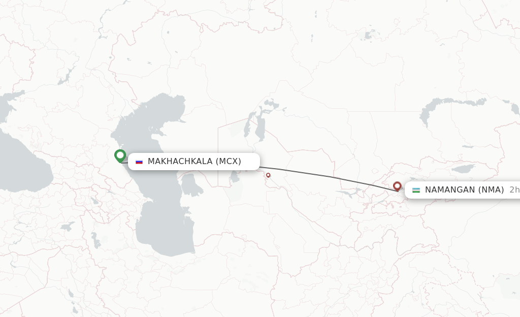 Flights from Makhachkala to Namangan route map