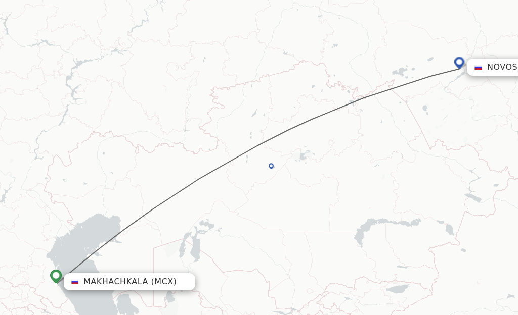 Flights from Makhachkala to Novosibirsk route map