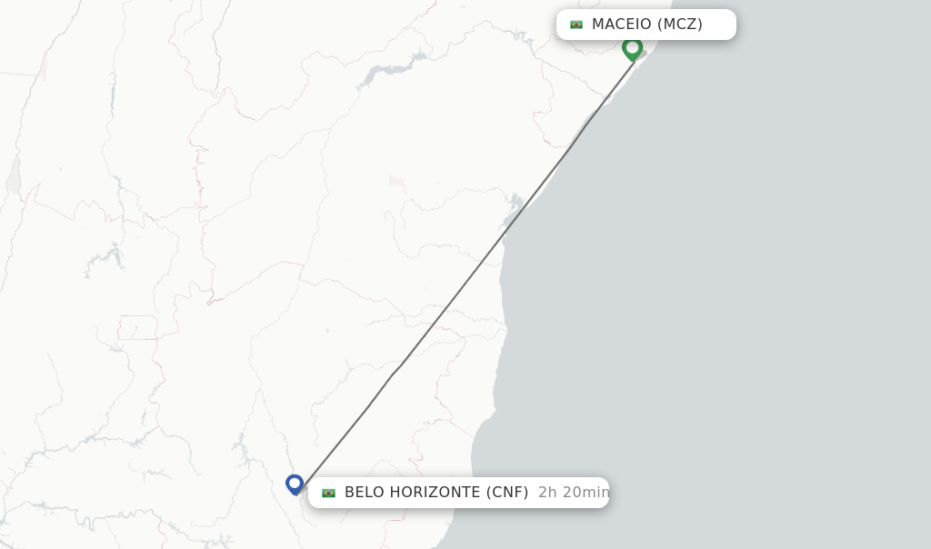 Flights from Maceio to Belo Horizonte route map