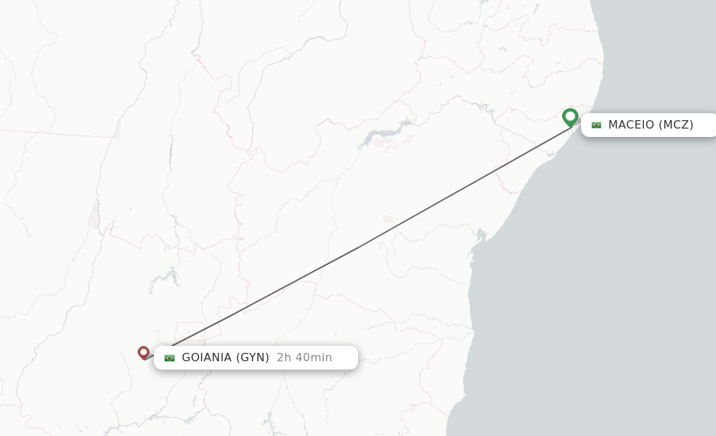 Flights from Maceio to Goiania route map