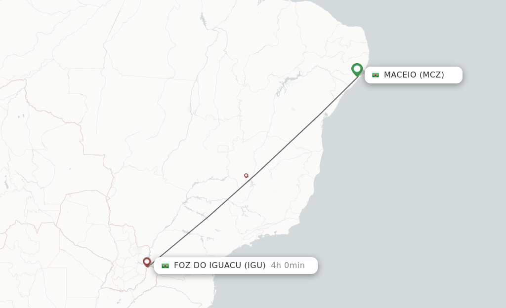 Flights from Maceio to Iguassu Falls route map