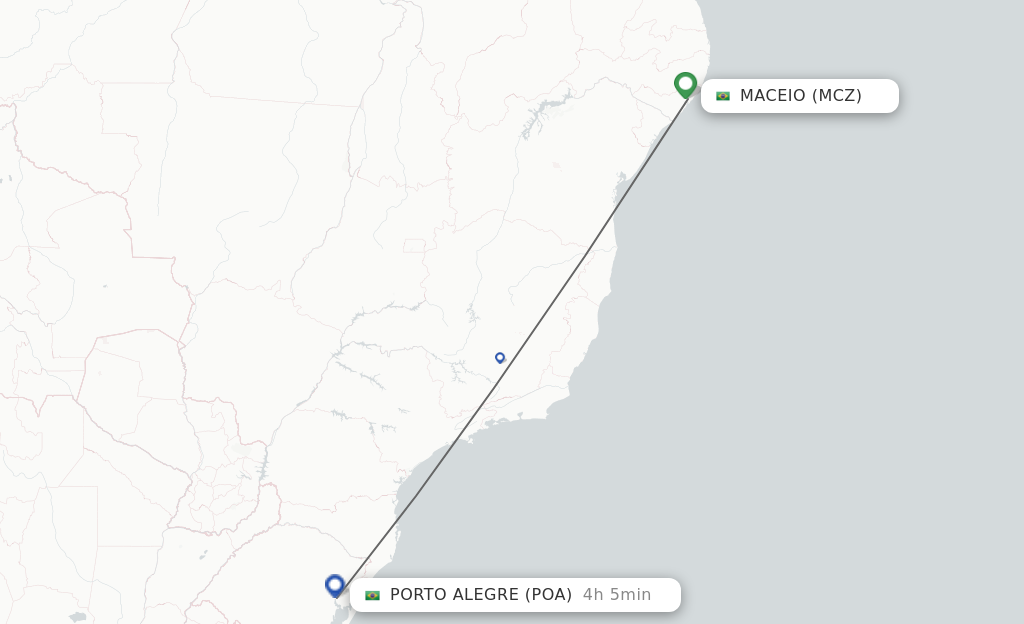 Flights from Maceio to Porto Alegre route map