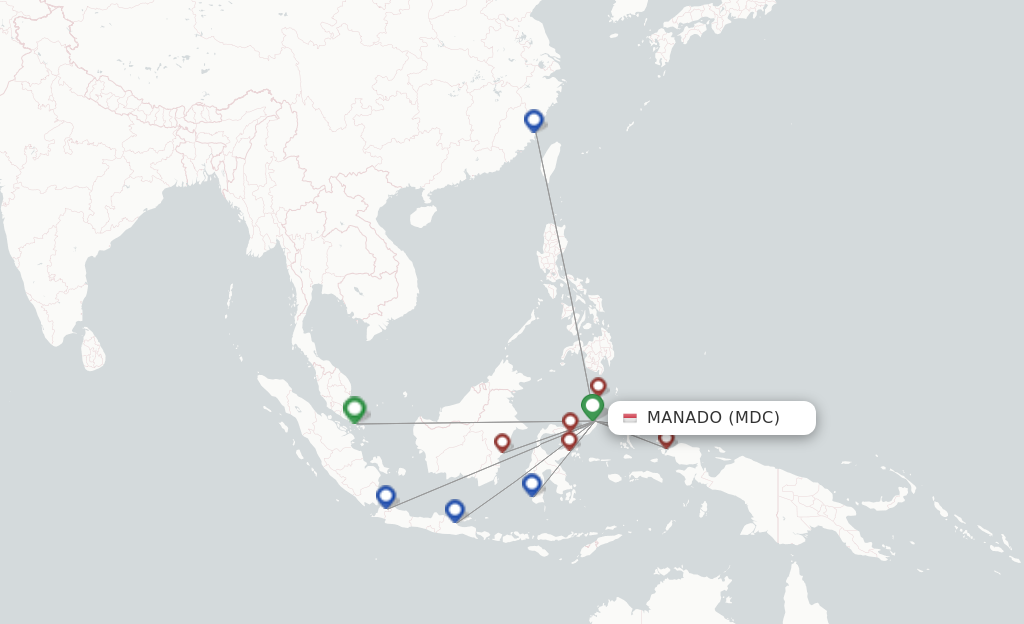 Flights from Manado to Jakarta route map