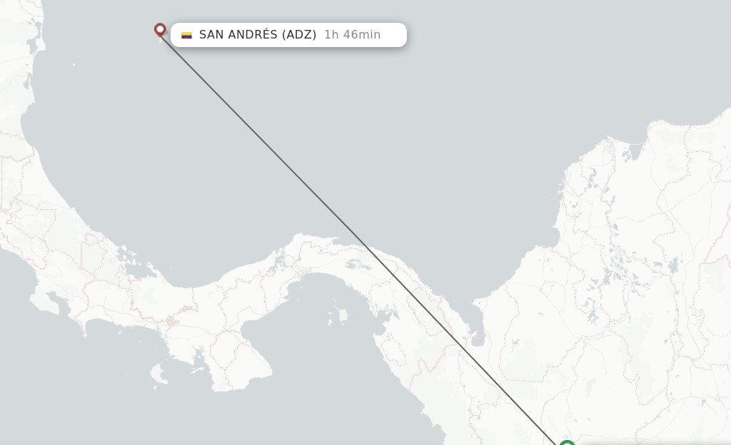 Flights from Medellin to San Andres Island route map