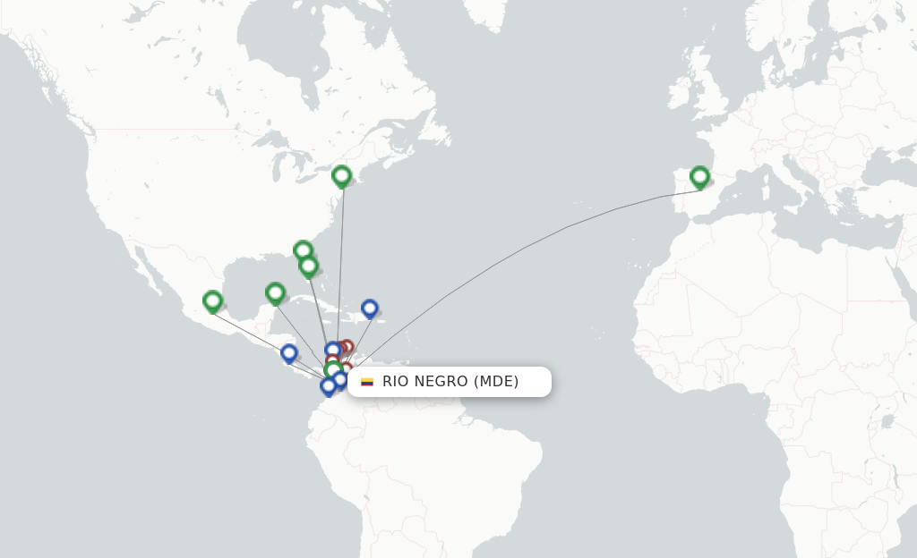 Route map with flights from Medellin with AVIANCA