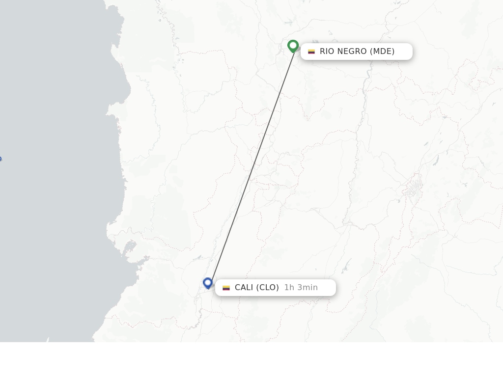 Flights from Medellin to Cali route map